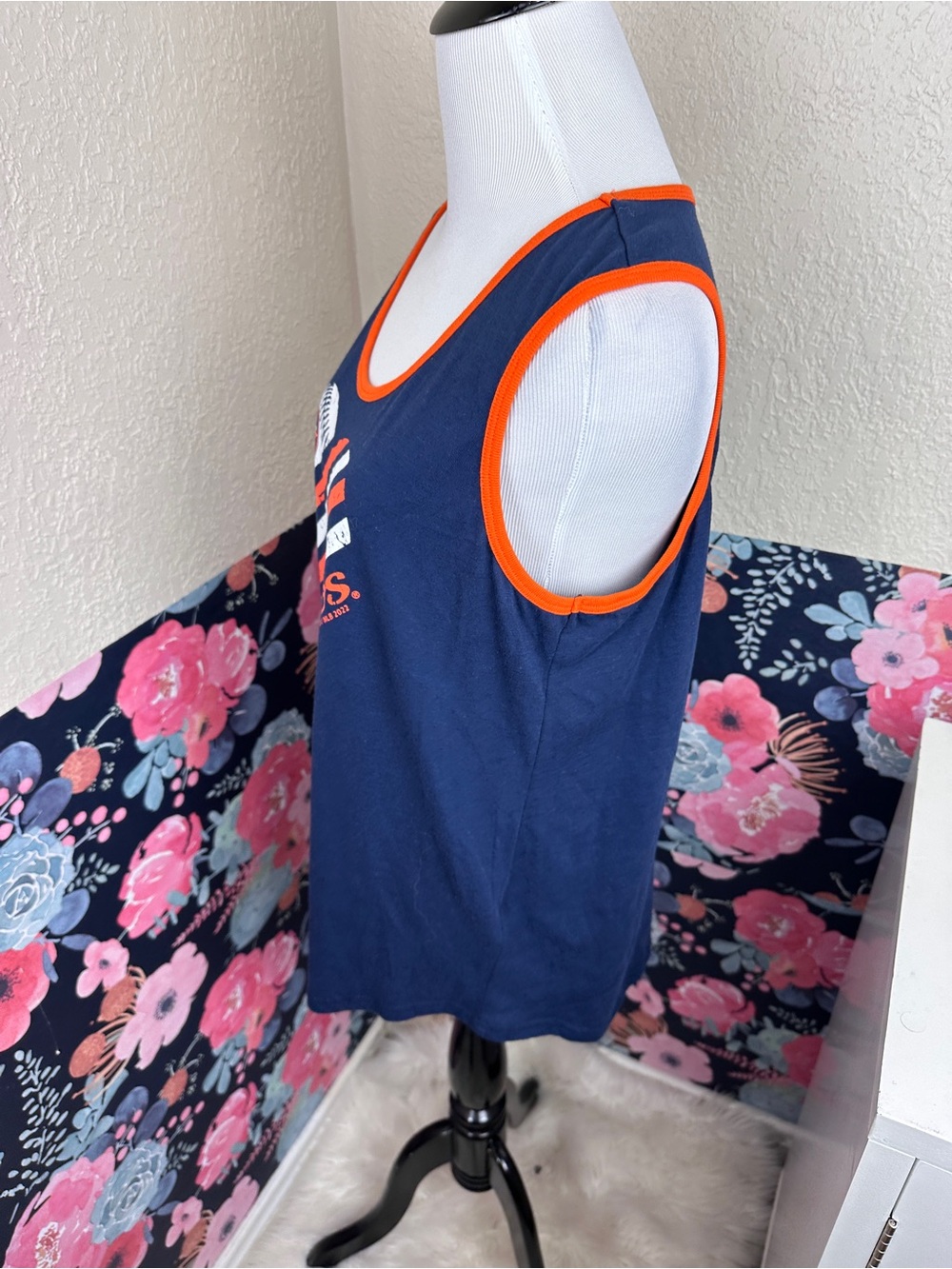 4Her Navy Blue & Orange Houston Astros Heart Baseball Graphic Tank Top Size L - Picture 3 of 5